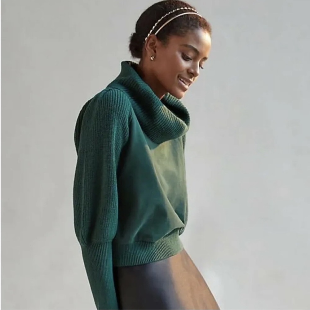 Anthropologie Green Cowl Neck Sweater